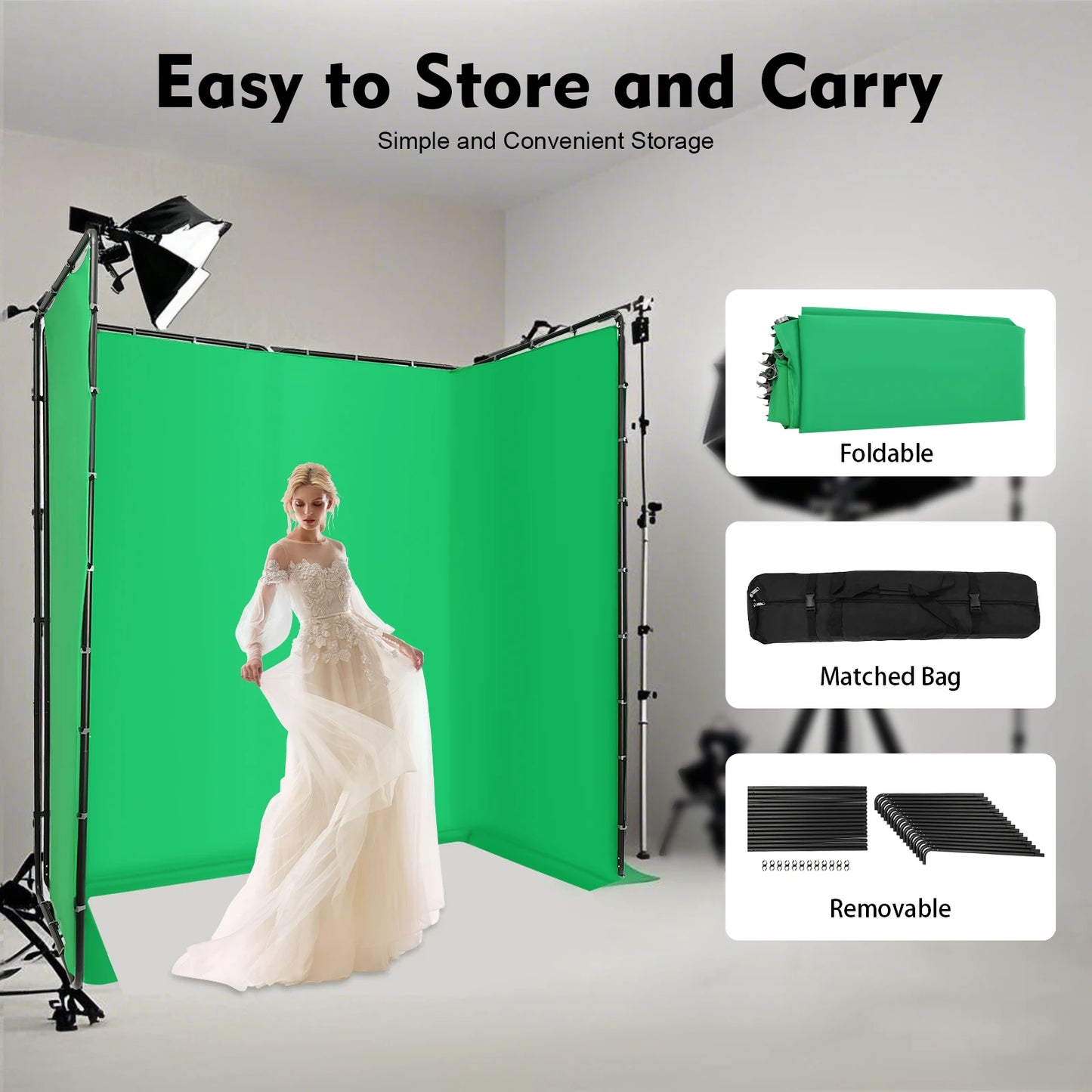 4 Panel Room Divider Green  Screen
